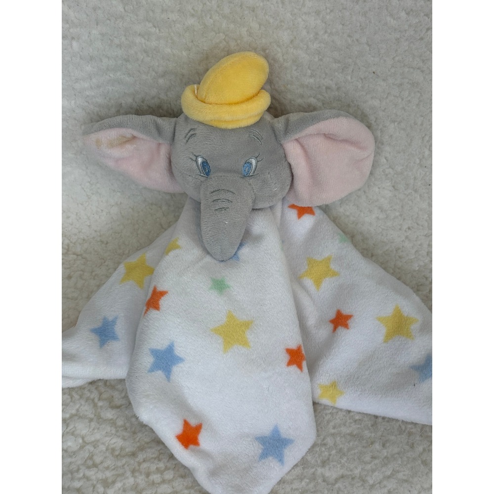 Disney Baby Dumbo Elephant Security Blanket Lovey White Blue Stars Plush Toy